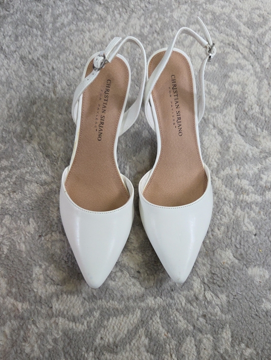 Christian Siriano Shoes - Christian Siriano White Pointed Slingback Pumps with Ankle Strap (Sleek Finish)